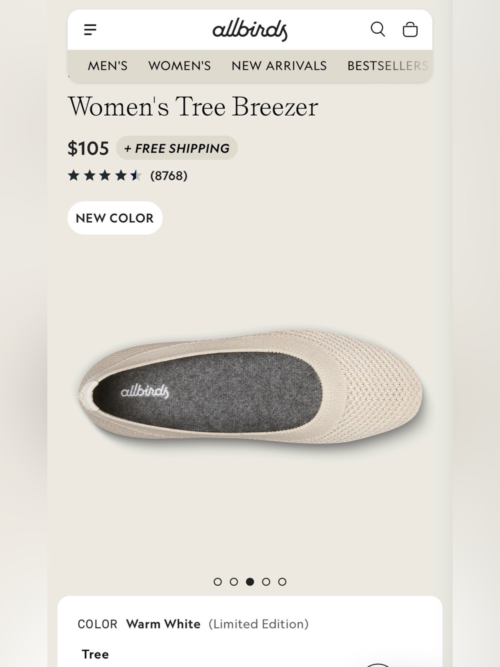 allbirds Women’s Tree Breezer Ballet Flat — Light Beige - Picture 2 of 10